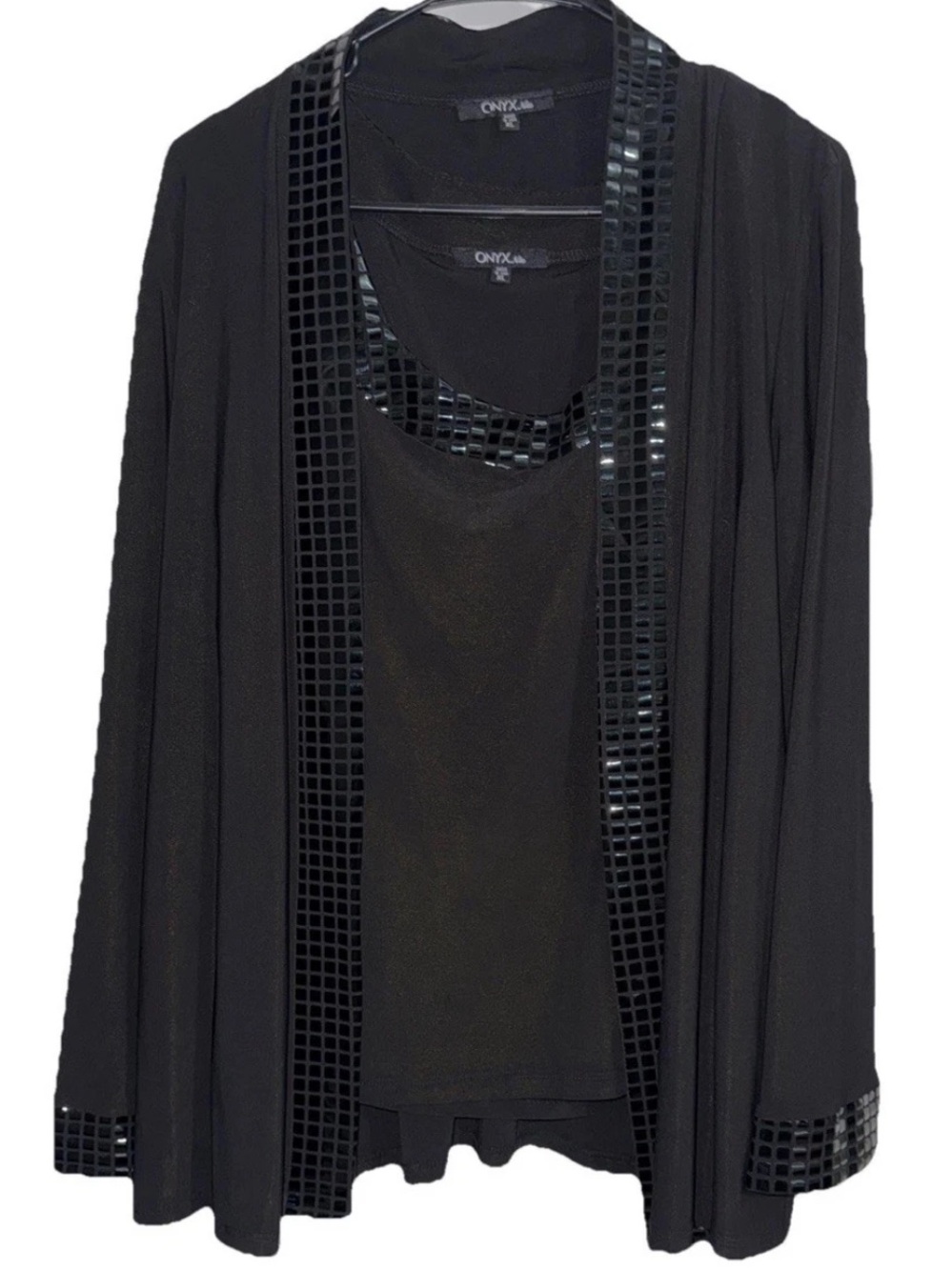 Onyx Nite Black Sequin Women's Dress Top & Cardigan 2 piece XL NWT